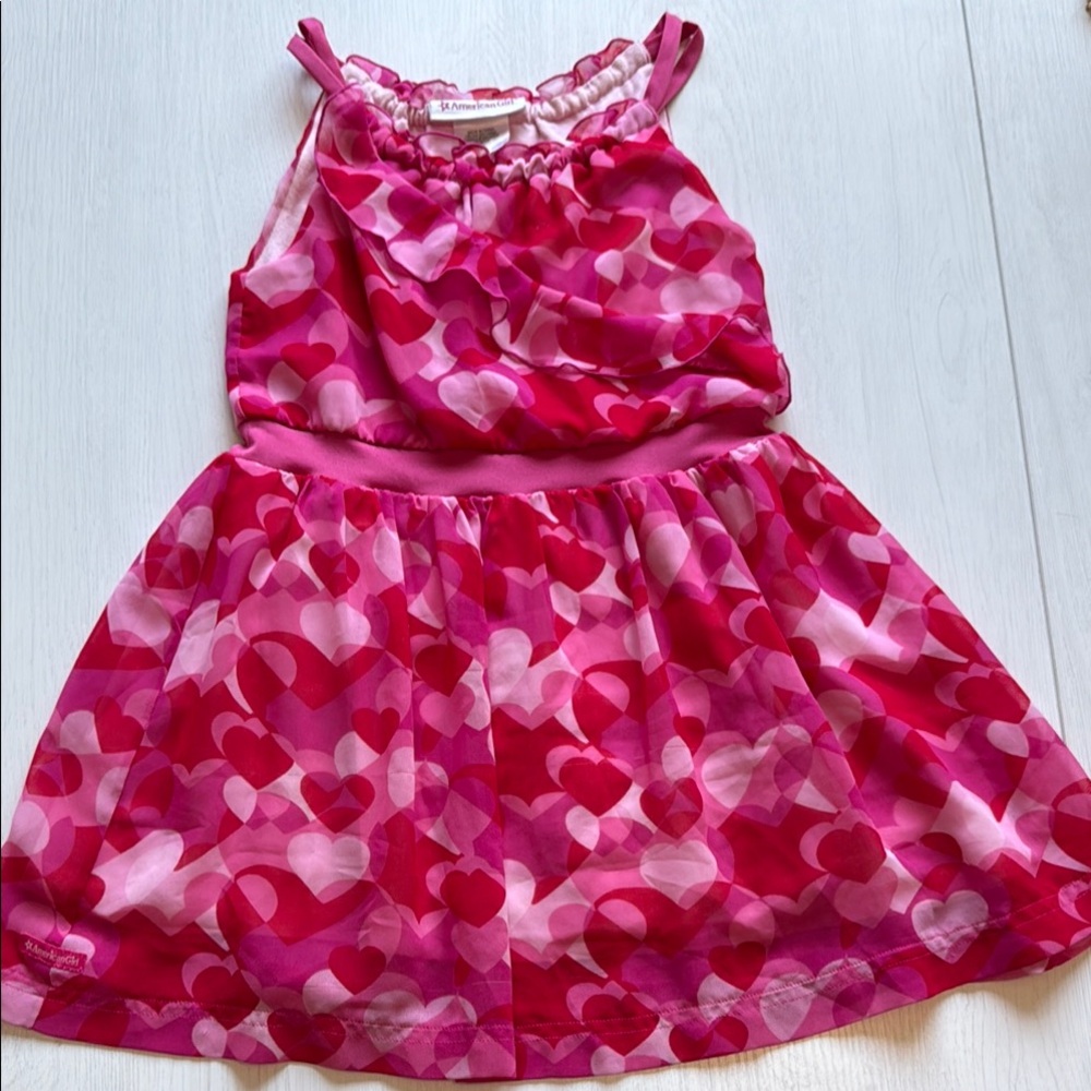 Hearts American Girl Truly Me Valentine Heart Pink Ruched Sundress Sleeveless